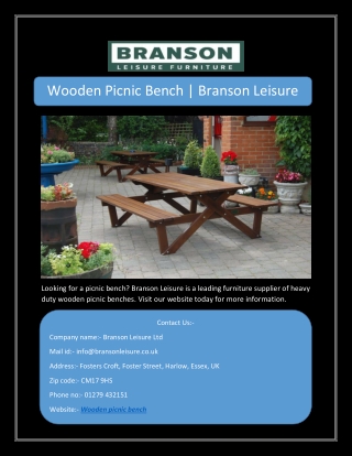 Wooden Picnic Bench | Branson Leisure