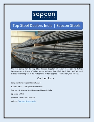 Top Steel Dealers India | Sapcon Steels