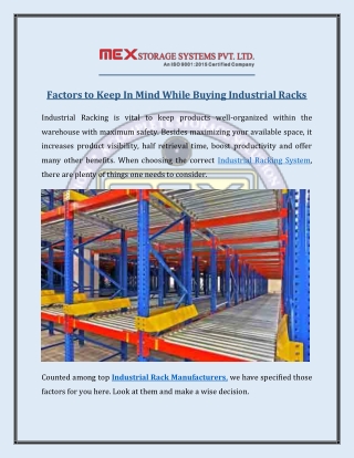 Factors to Keep In Mind While Buying Industrial Racks