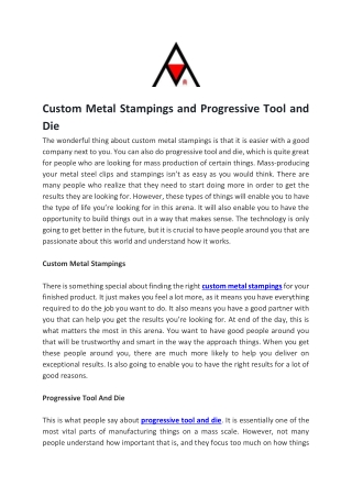 Custom Metal Stampings and Progressive Tool and Die