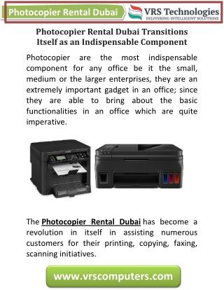 Photocopier Rental Dubai Transitions As An Indispensable