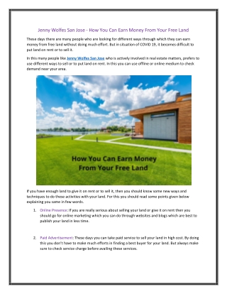 Jenny Wolfes San Jose - How You Can Earn Money From Your Free Land