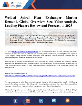 Welded Spiral Heat Exchanger Market Share, Revenue, Drivers, Trends 2025