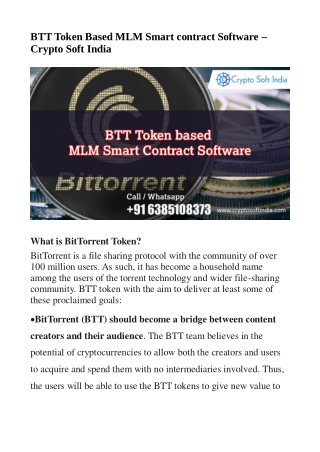 BTT Token Based MLM Smart contract Software - Crypto Soft India