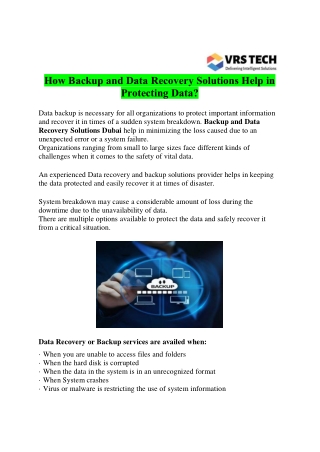 Knw the Benefits of Data Recovery Services Dubai
