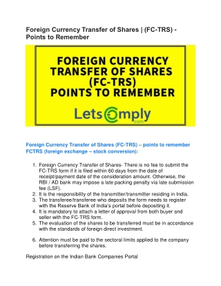 Foreign Currency Transfer of Shares | (FC-TRS) - Points to Remember
