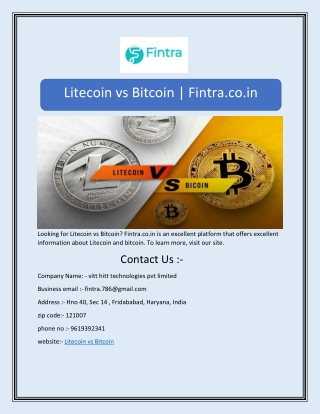 Litecoin vs Bitcoin | Fintra.co.in