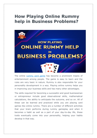 How Playing Online Rummy help in Business Problems