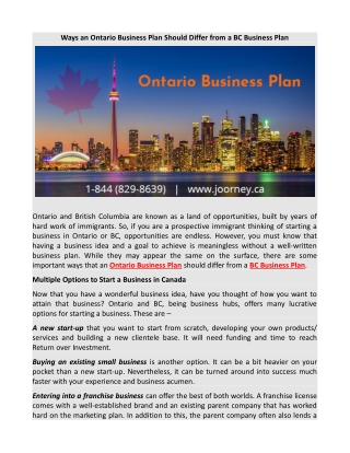 Ways an Ontario Business Plan Should Differ from a BC Business Plan