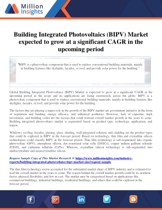 Building Integrated Photovoltaics (BIPV) Market expected to grow at a significan