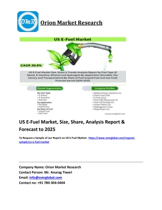 US E-Fuel Market Size, Share, Analysis, Industry Report and Forecast 2019-2025