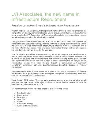 LVI Associates, the new name in Infrastructure Recruitment