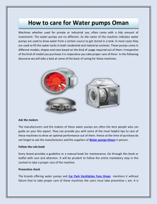 How to care for Water pumps Oman