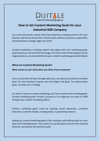 How to Set Content Marketing Goals for your Industrial B2B Company