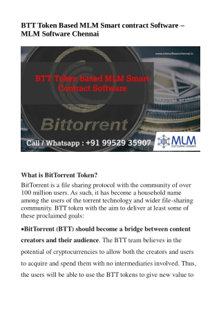 BTT Token Based MLM Smart contract Software - MLM Software Chennai