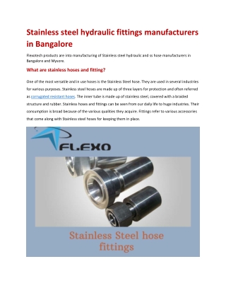 Stainless steel hose fitting bangalore & Mysore