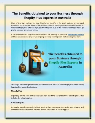 The Benefits obtained to your Business through Shopify Plus Experts in Australia