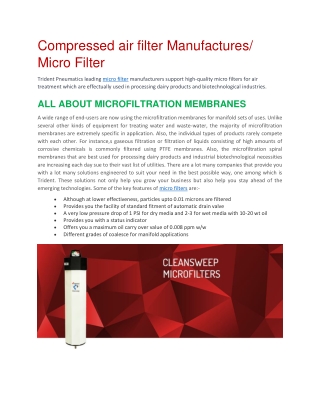 Compressed air filter Manufactures I Micro Filter
