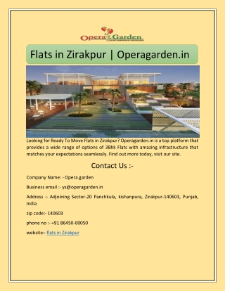 Flats in Zirakpur | Operagarden.in