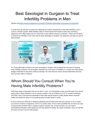 Best Sexologist in Gurgaon to Treat Infertility Problems in Men