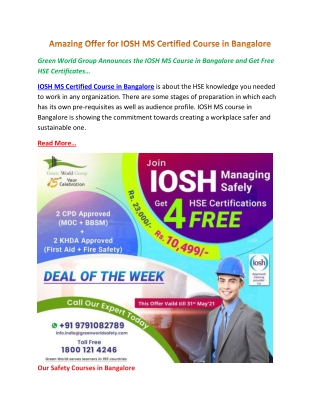 Amazing Offer for IOSH MS Certified Course in Bangalore