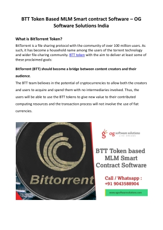 BTT Token Based MLM Smart contract Software - OG Software Solutions India