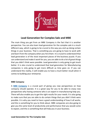 Lead Generation for Complex Sale and MBE
