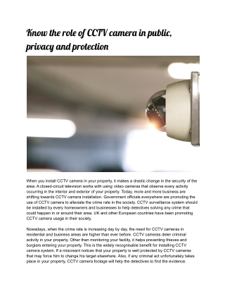 Know the role of CCTV camera in public, privacy and protection