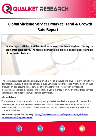 Global  Slickline Services Market  Top Competitors, Application, Price Structure