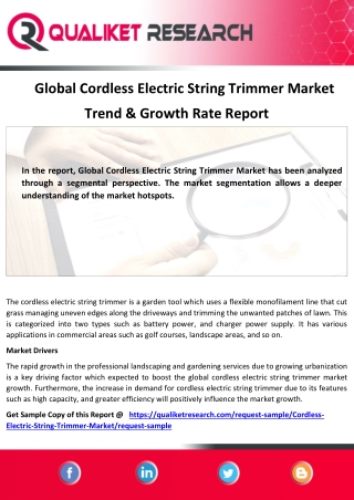 Global  Cordless Electric String Trimmer Market Global Industry trend, Business