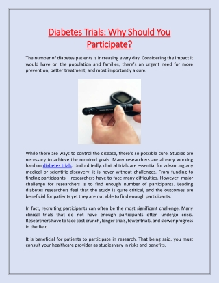 Diabetes Trials: Why Should You Participate?