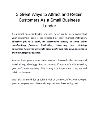 3 Great Ways to Attract and Retain Customers As a Small Business Lender