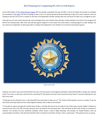 BCCI Planning For Completing IPL 2021 in UAE Report