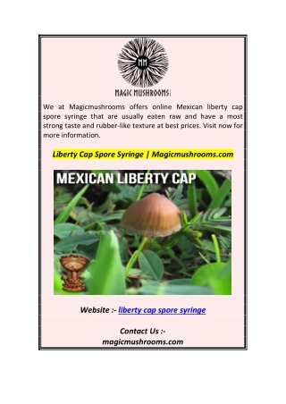 Liberty Cap Spore Syringe  Magicmushrooms.com