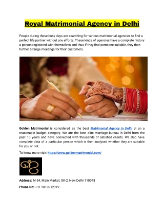 Royal Matrimonial Agency in Delhi