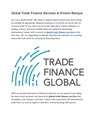 Global Trade Finance Services at Emerio Banque