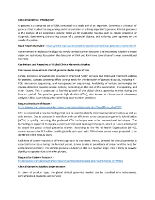 Clinical Genomics Market: Pin-Point Analysis for Changing Competitive Dynamics