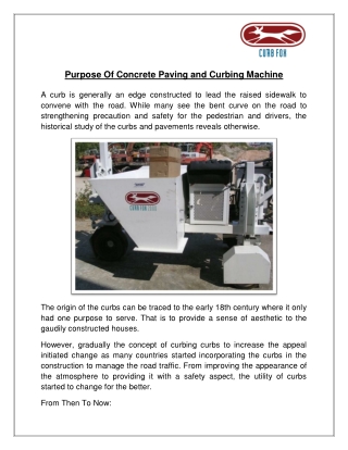 Purpose Of Concrete Paving and Curbing Machine