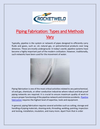 Piping Fabrication: Types and Methods Vary