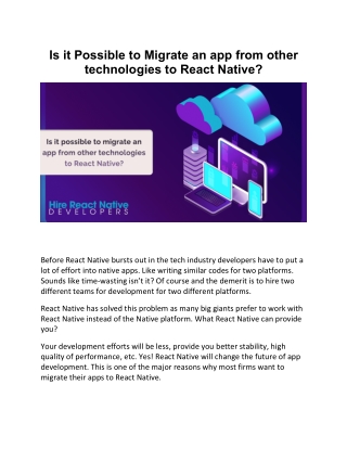 Is it possible to migrate an app from other technologies to React Native?