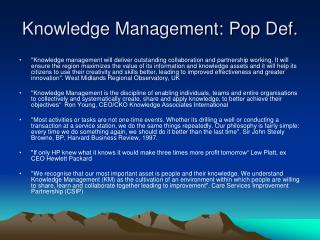 Knowledge Management: Pop Def.