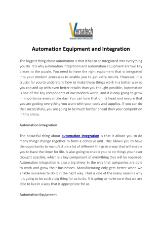 Automation Equipment and Integration