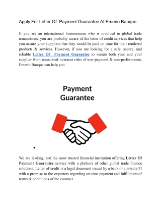 Apply For Letter Of Payment Guarantee At Emerio Banque
