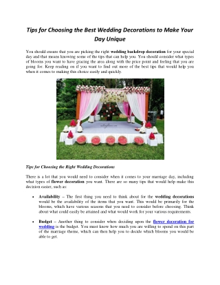 Tips for Choosing the Best Wedding Decorations to Make Your Day Unique