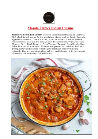 5% off - Masala Flames Indian Cuisine Menu Labrador, QLD