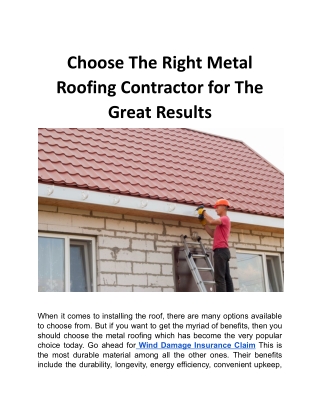 Choose The Right Metal Roofing Contractor for The Great Results.docx