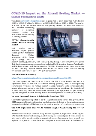 COVID-19 Impact on the Aircraft Seating Market — Global Forecast to 2026