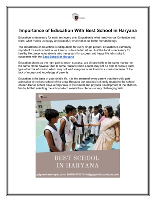 Importance of Education With Best School in Haryana