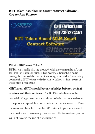 BTT Token Based MLM Smart contract Software - Crypto App factory