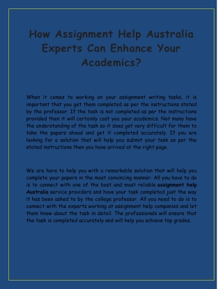 How Assignment Help Australia Experts Can Enhance Your Academics